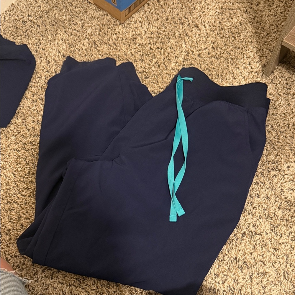 Figs Women's Navy Blue Pants with Teal Drawstring
